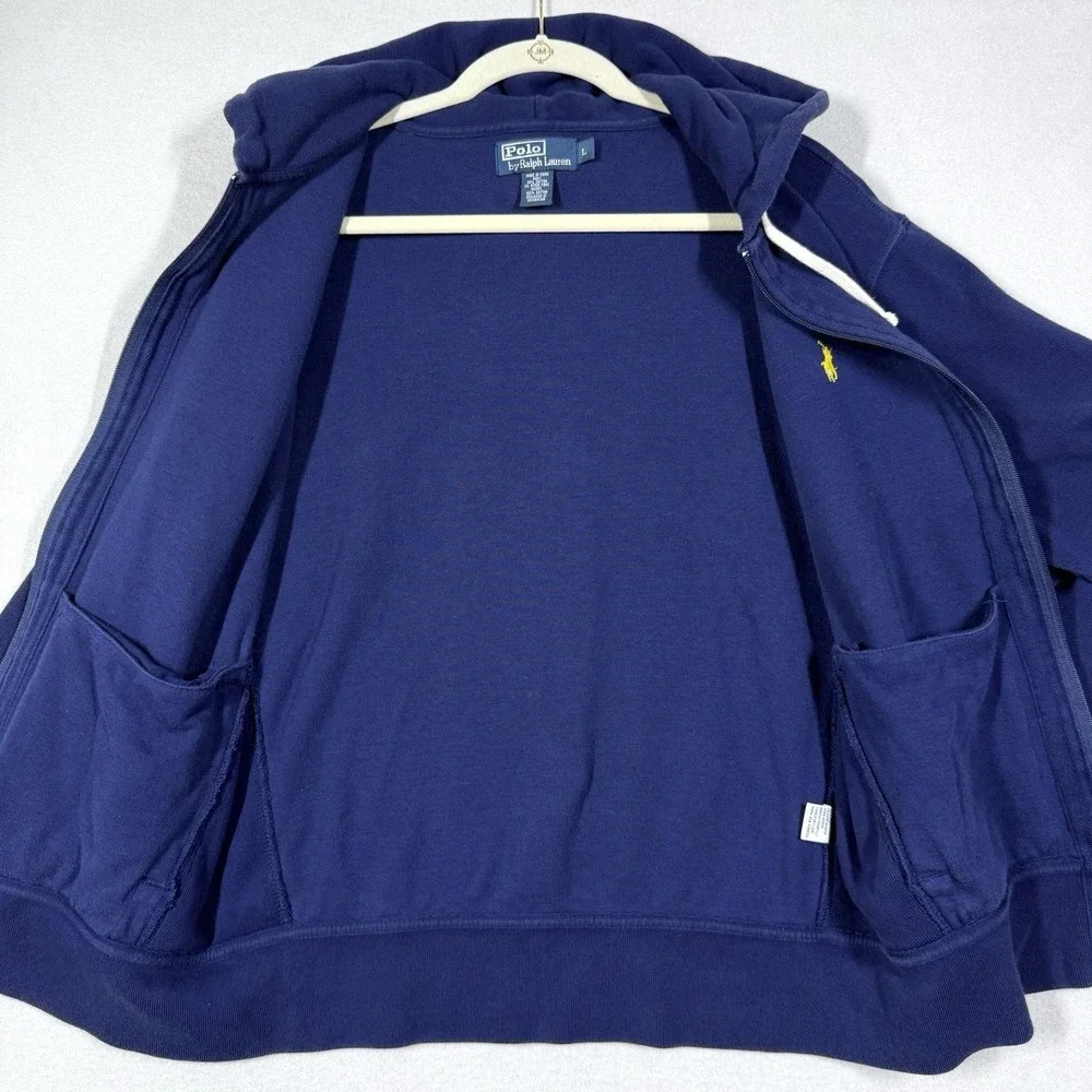 Vintage Polo Ralph Lauren Jacket Mens Large Full Zip Hoodie Pique Knit Pony Logo